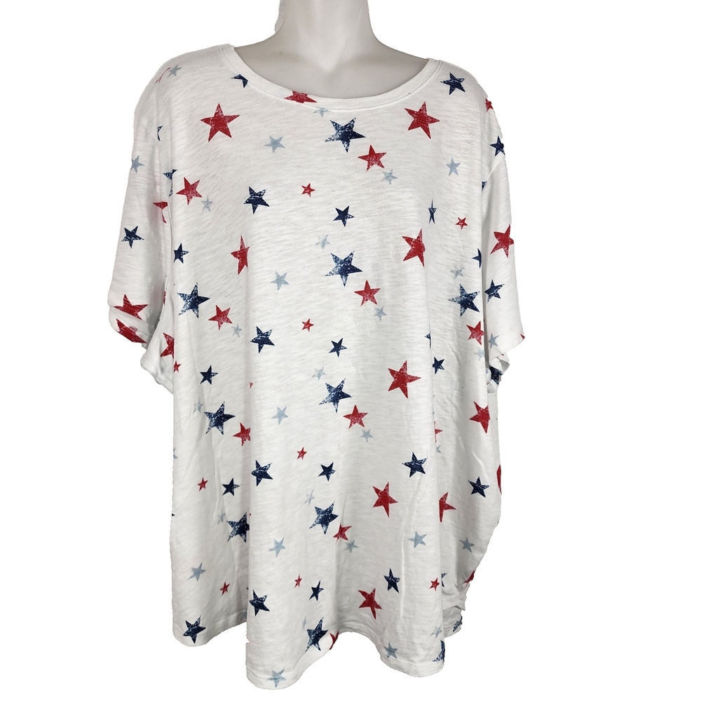 Maurices Women T-Shirt Patriotic Americana Star Red White Blue Crew Neck 4X